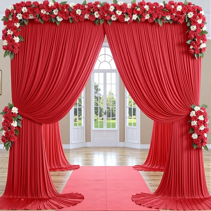 10ft x 10ft Wrinkle Free Red Backdrop Curtains for Parties, Polyester Photo Backdrop Drapes 2 Panels 5x10ft for Weddings Birthday Party Christmas Photography Background