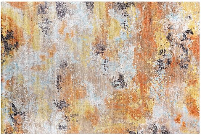 Non Slip Rugs 2x3 Modern Abstract Easy Silk Rubber Backing Soft Entryway Area Rug for Door Mat Easy to Clean Non Shedding Kitchen for Bedroom Indoor Carpet (Orange - Brown, 2x3)
