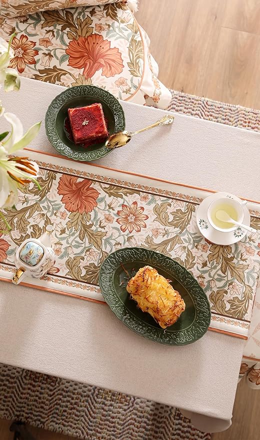 Velvet Fabric Cloth Runner for Table,Rustic Orange Floral 63 Inches Long Table Runners,Decoration Tabletop for Kitchen,Dining Room,Banquet,Thanksgiving,New Year,Holiday,12"*63"