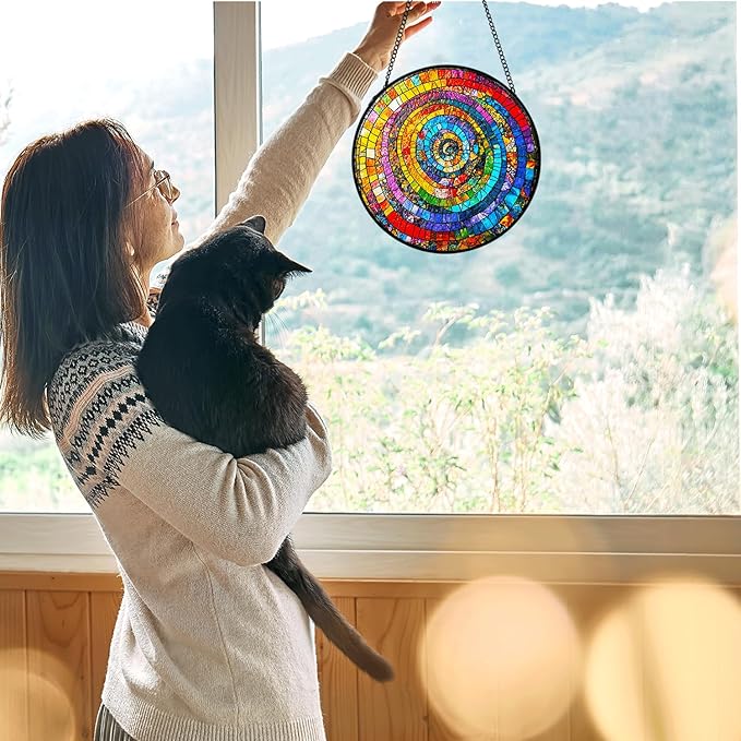 Seashell Window Wall Decor, Rainbow Suncatcher, House Warming Gifts New Home, Suncatchers for Windows Hanging, Sun Catchers Indoor Window Wall Decor Dorm, Geometric Stained Glass