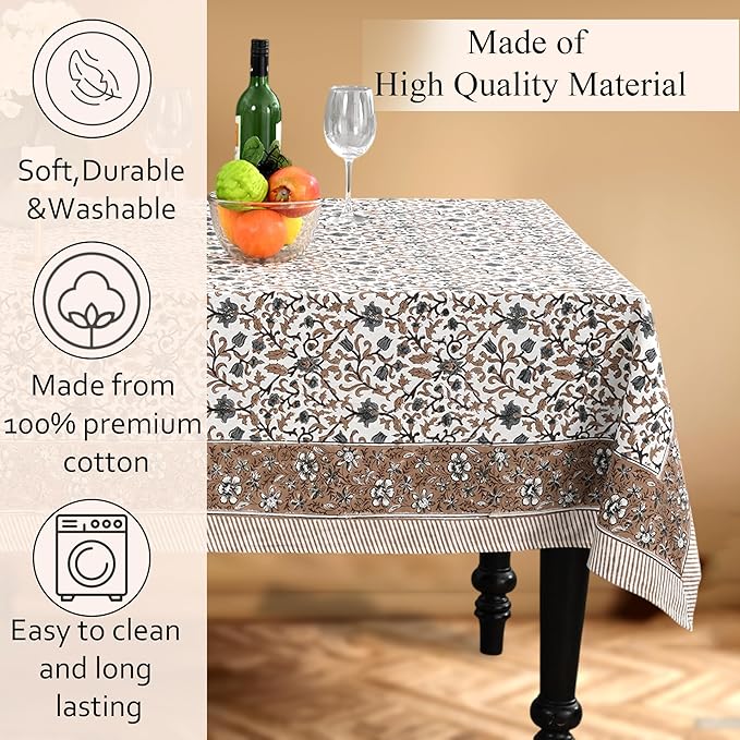 CPC Autumn Vine Tablecloth 100% Cotton 72x140 Inch Indian Block Print Rectangle Table Cover, Table Cloth for Gifting in Weddings, Halloween, Fall, Christmas, Thanksgiving
