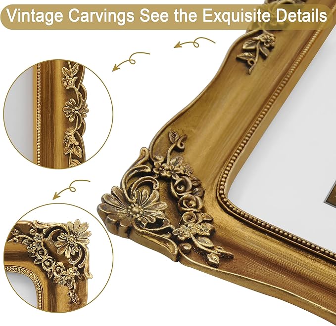 11x14 Picture Frame Gold Vintage Antique Frames 11x14 or Matted to 8x10 Photo Ornate Baroque Bronze for Wall Display