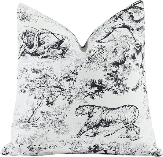 New 18x18'' inches Throw Pillow Cushion Covers - Black Jungle Tiger Chenille Jacquard Embroidery Luxury Modern Style Couch Sofa Bed Pillow Cover for Living Room Bedroom