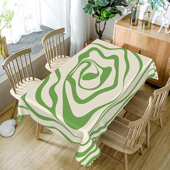70x90inches Abstract Wavy Swirl Tablecloth Minimal Aesthetic Spiral Stripe Modern Art Table Cloth Washable and Wrinkle Free Fabric Table Cover for Kitchen Dining Room Living Room Home Decor