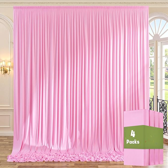 20ft x 10ft Wrinkle Free Pink Backdrop Curtains for Parties, Polyester Backdrop Drapes for Girls Birthday Wedding Photography Background Baby Shower