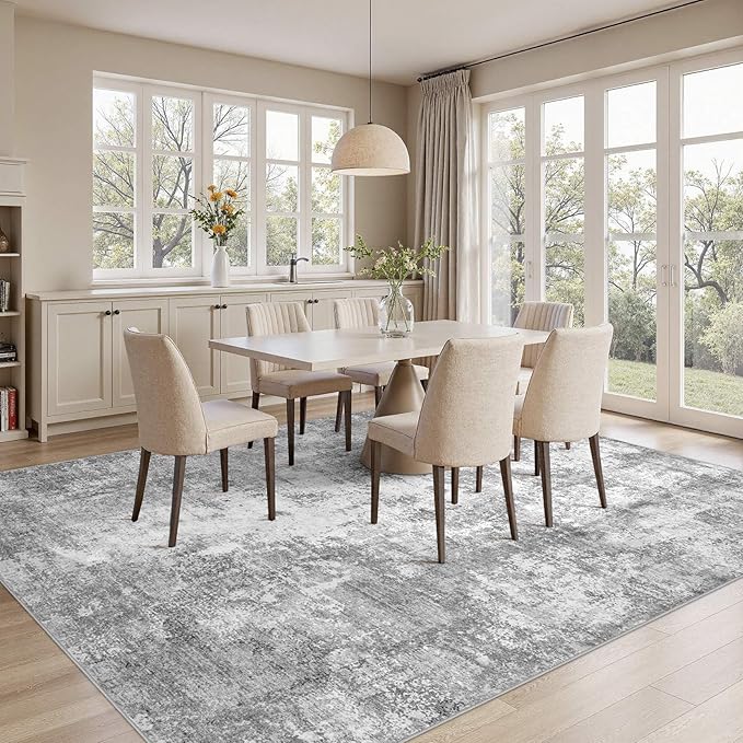 Washable 8X10 Area Rug: Modern Abstract Soft Non-Slip Indoor Rugs Home Decor - Low Pile Stain Resistant Carpet for Living Room Bedroom Dining Room Playroom Office(Grey 8'x10')