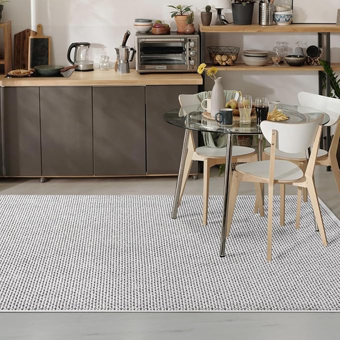 LUXE WEAVERS Solid Machine Woven White Dark Gray 6x9 Area Rug, Indoor Stain-Resistant Carpet