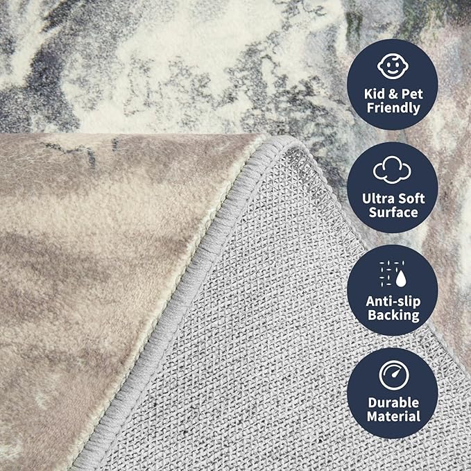 5x7 Area Rugs for Living Room, Modern Abstract Rug for Bedroom, Cream and Grey Machine Washable Rug, Large Stain Resistant Carpet for Dining Room Playroom Home Office, Pet & Kids Friendly