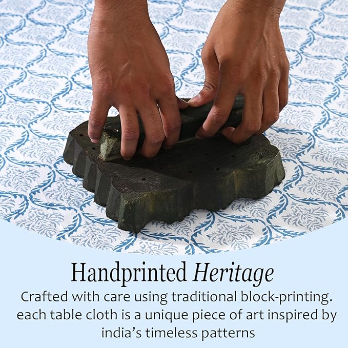 CPC Indigo Regal Tablecloth 100% Cotton 80x120 Inch Indian Block Print Rectangle Table Cover, Table Cloth for Gifting in Weddings, Halloween, Fall, Christmas, Thanksgiving