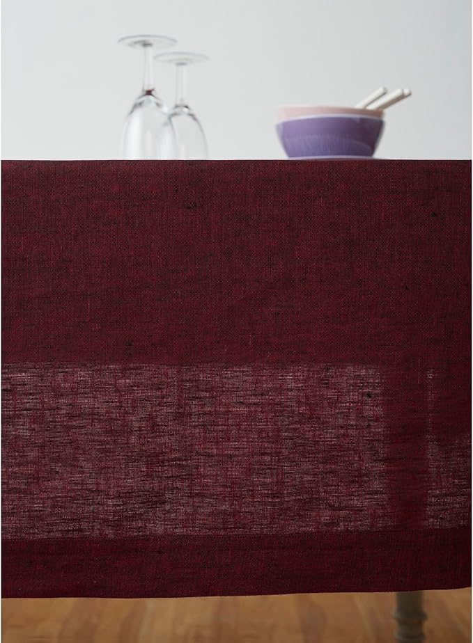 Solino Home Linen Red Garnet Tablecloth 60 x 144 Inch - Athena, 100% Pure Linen Rectangle Tablecloth - Machine Washable Table Cloth for Fall, Autumn, Thanksgiving, Christmas, Holiday, Winter