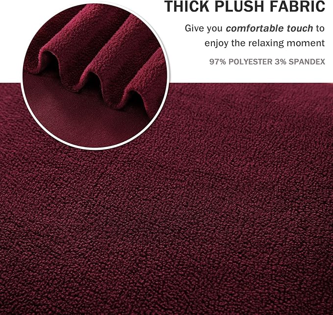 NICEEC Sofa Cover Thick Plush 1-Piece Warm Wine Red Sofa Slipcover for Sofas Stretch Fluffy Couch Covers for Living Room Easy Fit Washable Soft Furniture Sofa Protector with Skirt
