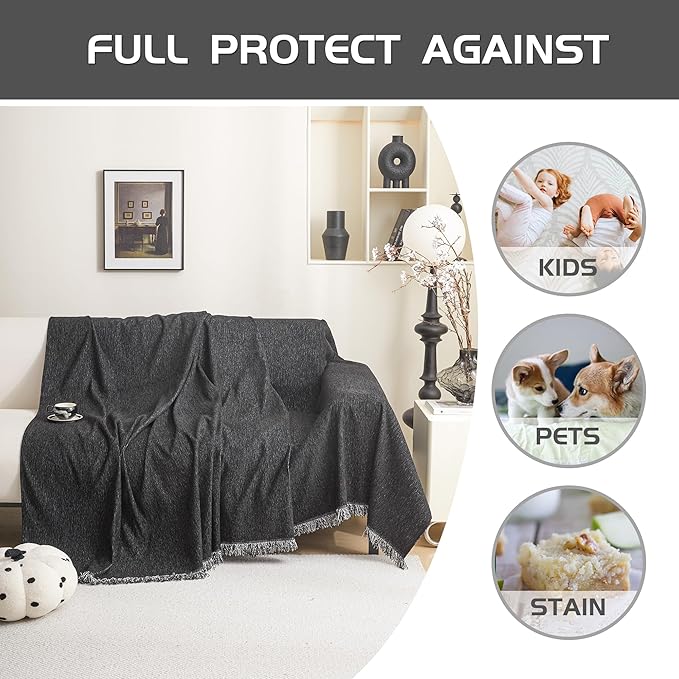 MEETSKY Black Couch Covers for 3 Cushion Couch Sofa Recliner Couch Cover L Shape Sofa Cover Sofa Slipcovers Washable Thick Couch Protector for Pets,Kids, 91" x 118", Black