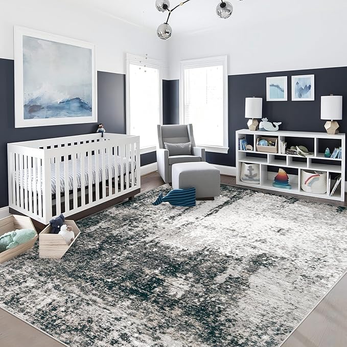 6x9 Area Rugs Washable Rug, Soft Modern Abstract Rugs for Living Room Large Low Pile Thin Rug Non Slip Indoor Neutral Carpet for Bedroom Dining Room Farmhouse Office Kids Playroom Black Grey Gold