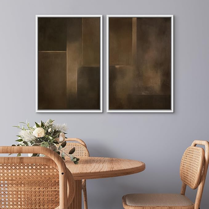 SIGNWIN Framed Canvas Print Wall Art Set Bronze Shadow Geometry Abstract Brown and Gold Gradient Zen Bohemian for Living Room, Bedroom, Office - 16"x24"x2 WHITE