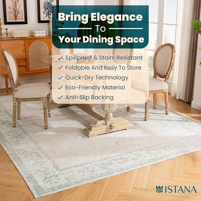 Istana 8x10 Area Rug - Green 8x10 Rugs for Living Room - Foldable Rugs for Bedroom - Stain Resistant Washable Rug - Eco-Friendly Area Rugs - Easy to Clean Living Room Rug