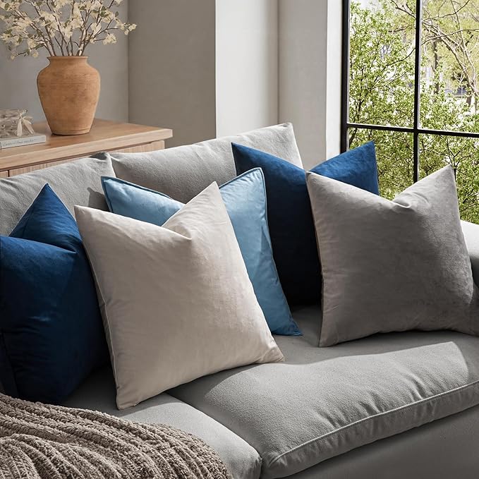 MIULEE Pack of 2 Velvet Soft Solid Decorative Square Throw Pillow Covers Set Cushion Case for Spring Sofa Bedroom Car 16x16 Inch 40x40 Cm Dark Blue