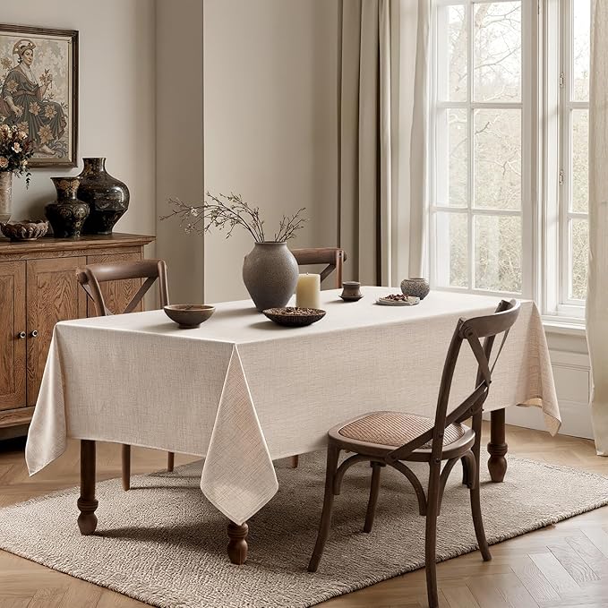 MIULEE Ivory Linen Polyester Tablecloth 60x144 Inch Rectangle Table Cloth Waterproof,Stain Resistant & Wrinkle Resistant for Dining Party Wedding