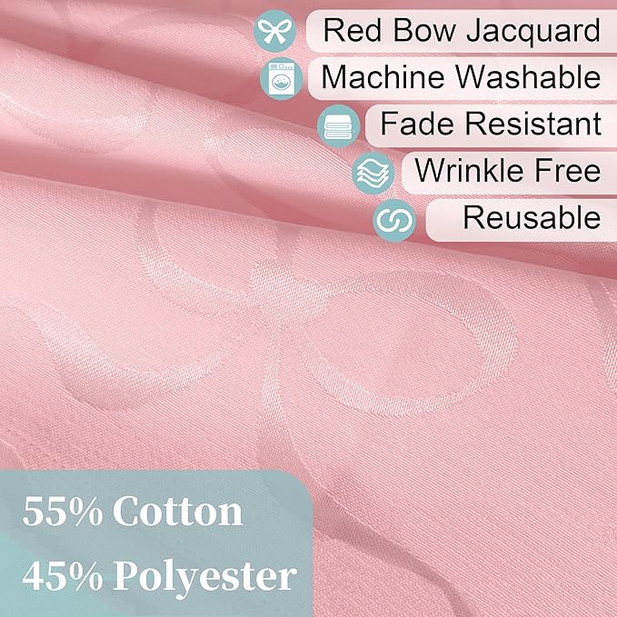 Pink Tablecloth Fabric (1PC, 60"x102"), 6ft Table Cover (8-10 Seat) - Cotton Polyester Blend, Fade Resistant, Reusable & Washable, Jacquard Table Cloth for Banquet, Birthday & Wedding, Bows Pattern