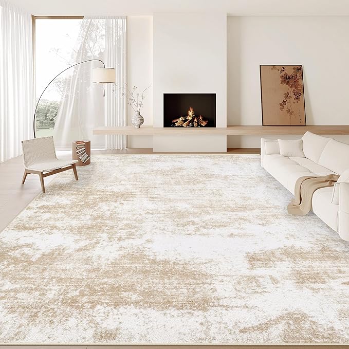 9x12 Area Rugs for Living Room: Washable Modern Abstract Rug Large Soft Non Slip Living Room Rug Indoor Low Pile Carpet for Bedroom Dining Room Home - Beige