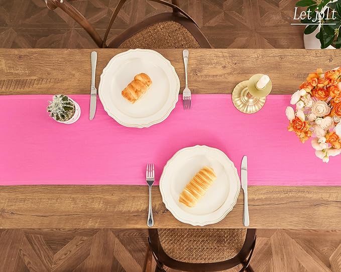 Letjolt Rose Pink Table Runner 72 Inches Long Rustic Table Runner Cotton Runner Plain Table Decor