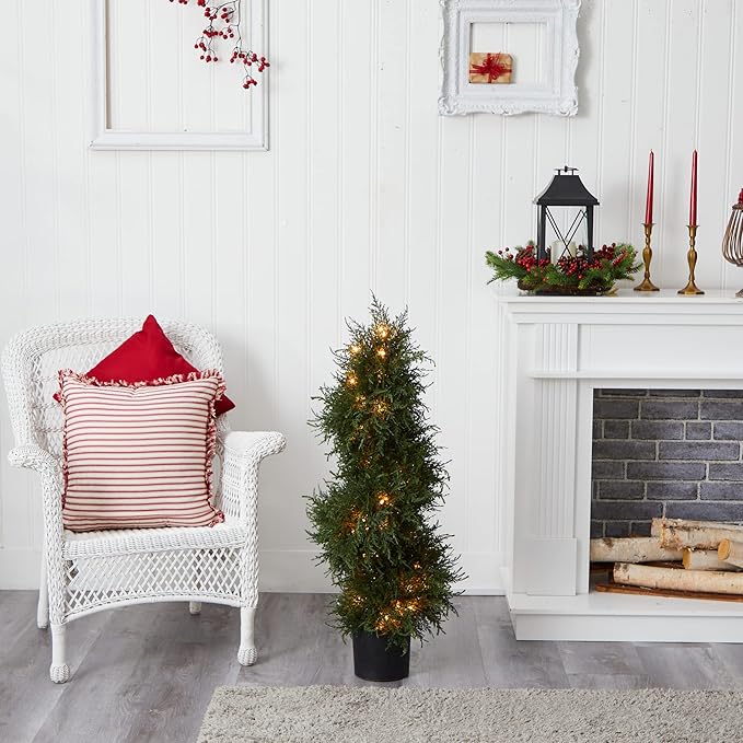 Nearly Natural 43in. Artificial Cedar Spiral Topiary with Lights