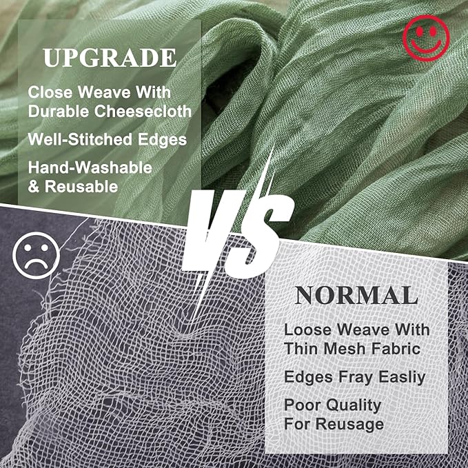 Wokceer Cheesecloth Table Runner 12Pack 10FT Sage Green Christmas Gauze Cheese Cloth Table Runner for Party Rustic Sheer Table Runners for Baby Bridal Shower Wedding Easter Table