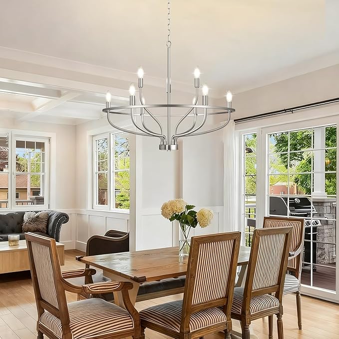 30" Brushed Nickel Chandelier, 9-Light Industrial Chandelier for Dining Room Lighting Fixtures Hanging, Pendant Lights for Kitchen Island, Kitchen Island, Bedroom and Entryway (Bulbs Not Included)