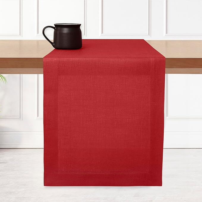 D'Moksha Homes Linen Table Runner 60 Inches - 100% Pure Linen Bright Red Table Runner 14 x 60 Inch for Coffee Tables, Dresser, Fall, Thanksgiving, Christmas, Holiday - Machine Washable