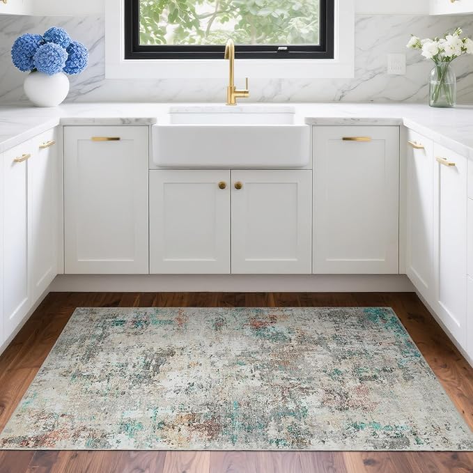 Modern Abstract 2x3 Area Rug Non Slip Non Shedding Low Pile Stain Resistant Rug for Entryway Kitchen Bedroom,Colorful