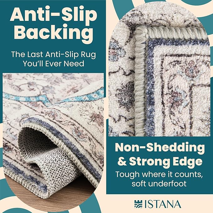 Istana 6x9 Area Rugs - Pink Beige Whisper/Grey/Blue Rugs for Living Room - Luxurious Silk's Soft Touch Living Room Rug - Elegant Non Slip Area Rug