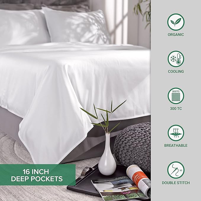 Pure Bamboo California King Sheets, Genuine 100% Organic Viscose Derived from Bamboo Bed Sheet Set, Soft & Cooling, Double Stitching, 2 Year Quality Promise (California King, White)