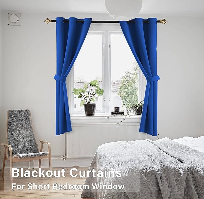 KOUFALL Kids Curtains Blackout for Boys Bedroom 2 Panel Set,Thermal Insulated Soundproof Privacy Bunk Bed Curtains for Bottom Kitchen,45 Inch Length,Royal Blue