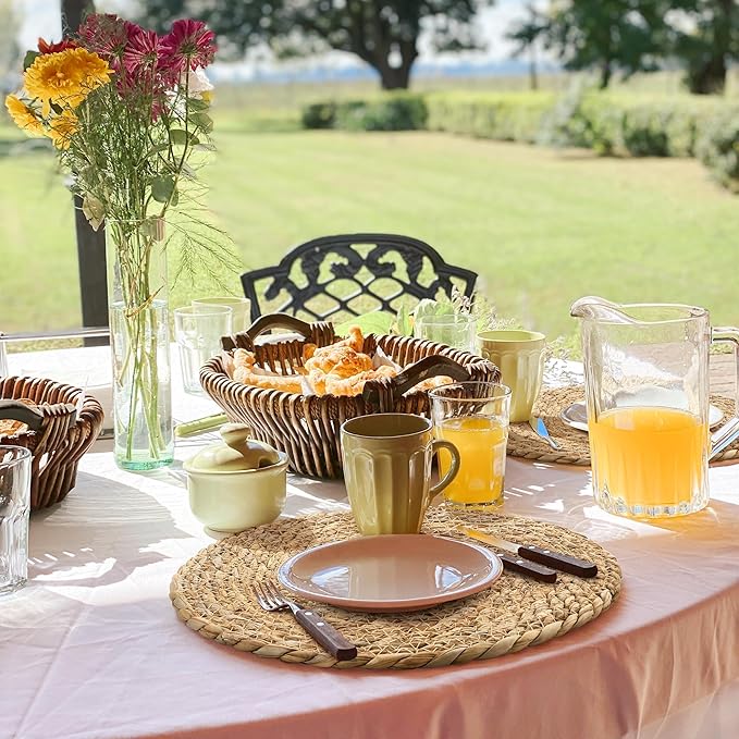 Aneco 36 Pack 13.8-Inch Round Woven Placemats Natural Hand-Woven Boho Rattan Wicker Bulrush Placemat Farmhouse Rustic Braided Table Mats for Dining & Kitchen Decor