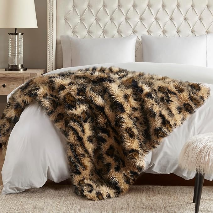 Hyde Lane Faux Fur Throw Blanket, Luxury Fluffy Leopard Blankets for Home Couch Sofa, Fuzzy Plush Animal Coat Color Throws for Decoration, Gift for Women, 50x60