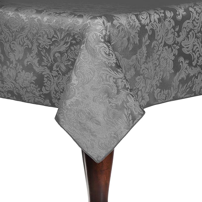 Ultimate Textile Miranda 60 x 144-Inch Rectangular Damask Tablecloth Pewter Grey