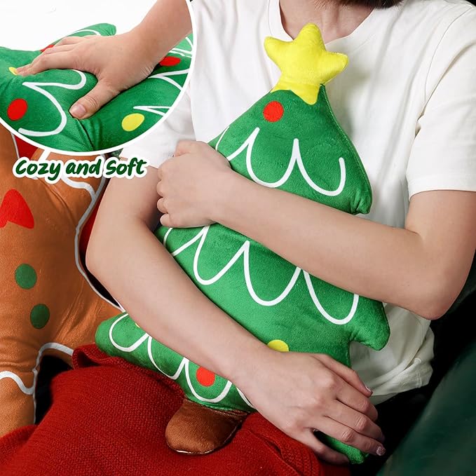 Percozzi Christmas Throw Pillow, Xmas Tree Decorative Throw Pillow, Cane Gingerbread Pillow, Throw Pillow for Sofa Bedroom Living Home Decor