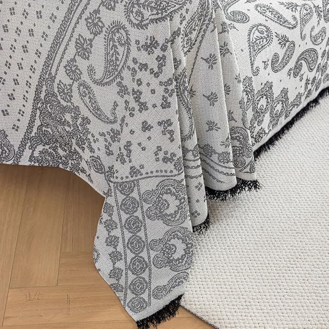 ROOMLIFE Couch Cover Black Boho Sofa Covers for 3 Cushion Couch Washable, Furniture Protector Sofa Couch Cover for Dogs, Soft Breathable Sofa Slipcover, Couch Throw Blankets with Tassels 71''X118''
