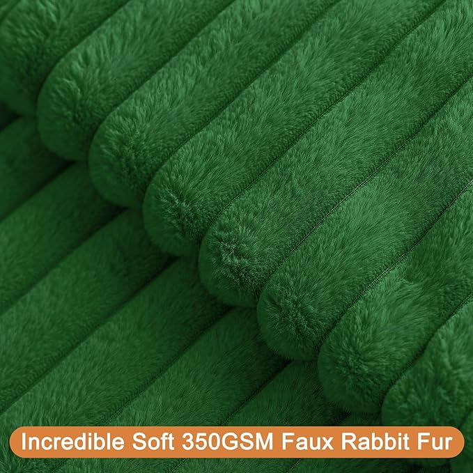 Christmas Dark Green Faux Fur Plush Throw Pillow Covers 18x18 Set of 2 Fuzzy Striped Soft Cozy Pillowcase Luxury Decorative Pillows Square Fluffy Cushion Covers for Couch Sofa Bed
