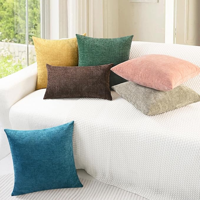CaliTime Christmas Throw Pillow Covers Decorative 16 X 26 Inches Pack of 2 Cozy Chenille Cushion Cases for Couch Sofa Bed Living Room Home Dark Green