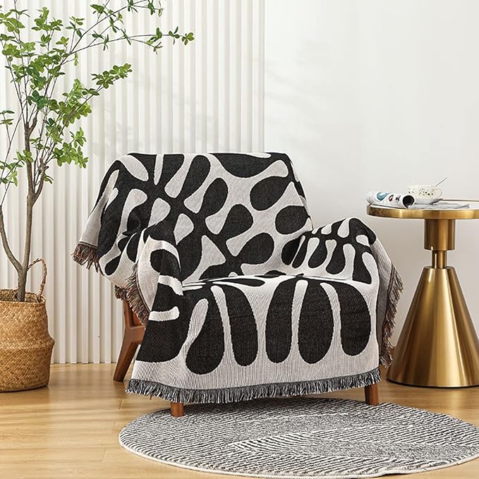 Double-Sided Cotton Woven Throw Blanket with Tassel Jungle Bohemian Style Tapestry Shawl Multi-Function Decorative Throws for Sofa Bed Armchair Camping Blanket Tablecloth Carpet 160x130cm