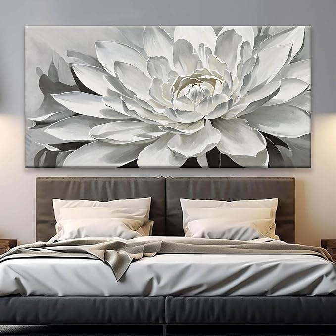 TAIJXAGSG Modern Canvas Art Wall Decor Living Room Home Wall Decor 29 x 58 Inches Large Wall Art Elegant Flower White Wall Art Painting Picture For Bedroom Office Artwork