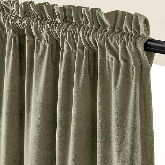 Lazzzy Velvet Blackout Curtains Thermal Insulated Room Window Drapes Super Soft Luxury Curtains for Living Room Bedroom Rod Pocket 2 Panels, Olive Sage, 42" W x 90" L