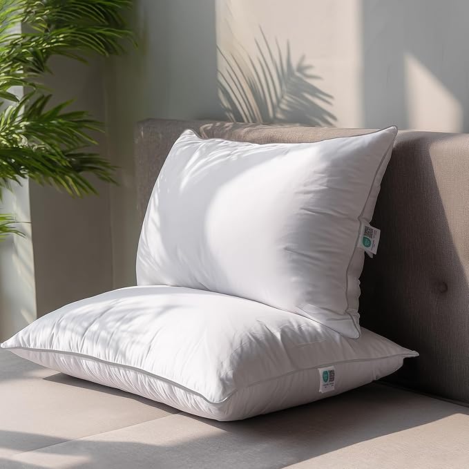 SANSWAN Goose Feathers Down Pillows King Size Set of 2, Hypoallergenic 100% Cotton Hotel Collection Bed Pillows, Luxury Soft Feather Surrounded Medium Firm Pillow for Back,Stomach or Side Sleepers