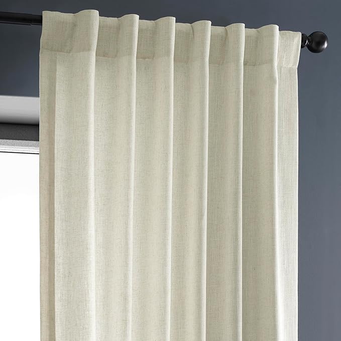 HPD Half Price Drapes Heavy Faux Linen Light Filtering Curtains for Bedroom 96 Inches Long (1 Panel) - Rod Pocket Curtains for Living Room - Window Curtains Home Decor - 50 X 96, Barley