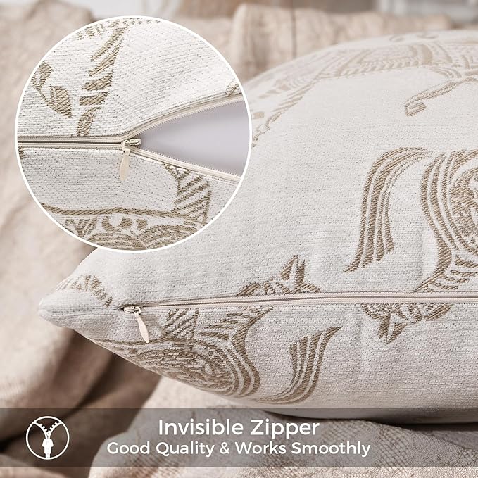 20x20 Throw Pillow Cushion Cover, Beige Horse Chenille Jacquard Embroidered Couch Pillow Covers, Modern Style Decorative Sofa Pillow Covers for Bed Bedroom Living Room