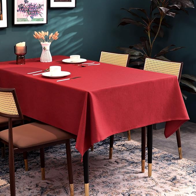 BALCONY & FALCON Table Cloth for 6 Foot Rectangle Tables – Waterproof, Wrinkle-Free Farmhouse Tablecloth for Dining, Kitchen, Wedding, Baby Shower & Christmas Holiday Gatherings (Red, 55" x 95")