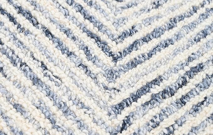Modern Herringbone Chevron Collection Handcrafted Wool Area Rug - Durable, Zigzag Pattern, for High Traffic, Contemporary Design for Living Room, Bedroom, Dining Room Decor (Denim blue, 2.6' x 12')