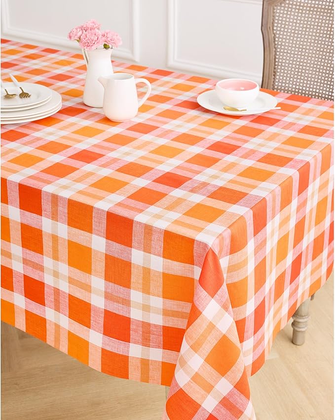 Solino Home Linen Plaid Tablecloth 60 x 144 Inch - 100% Pure Linen Pumpkin Table Cloth for Rectangle Tables - Autumn, Thanksgiving, Holiday, Fall Buffalo Check Machine Washable Tablecloth