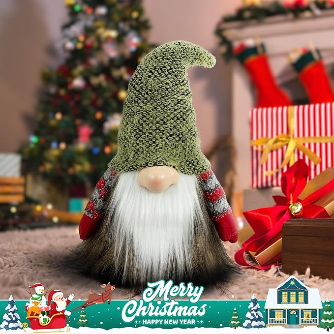 Gnome Christmas Decorations, Gnome Ornaments Swedish Tomte Elf Stuffed Dwarf, Indoor Holiday Plush Decor for Home Mantel Shelf Table Window Apartment Kitchen Party Gifts