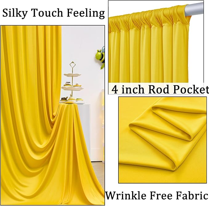 10x8ft Wrinkle Free Yellow Backdrop Curtain Panels, Thick Polyester Lemon Yellow Backdrop Drapes for Wedding Birthday Party Background Baby Shower